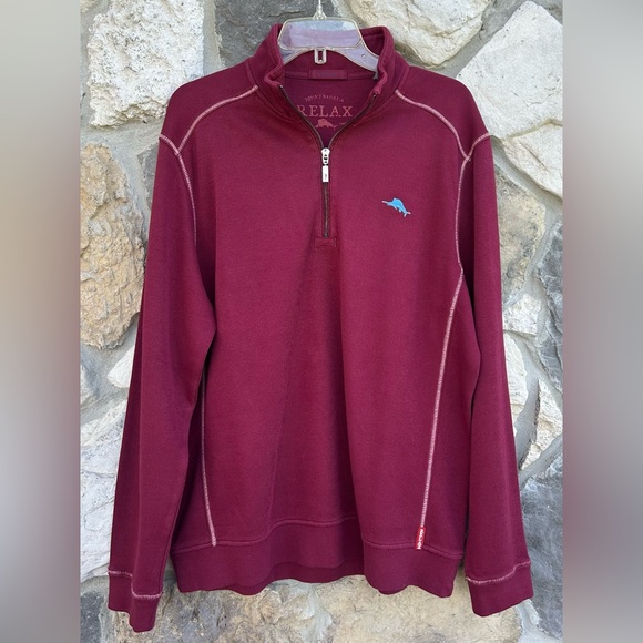 Mens Tommy Bahama Relax Sweater Size M Red 1/4 Zip Fall Business Casual Holiday - Picture 1 of 4